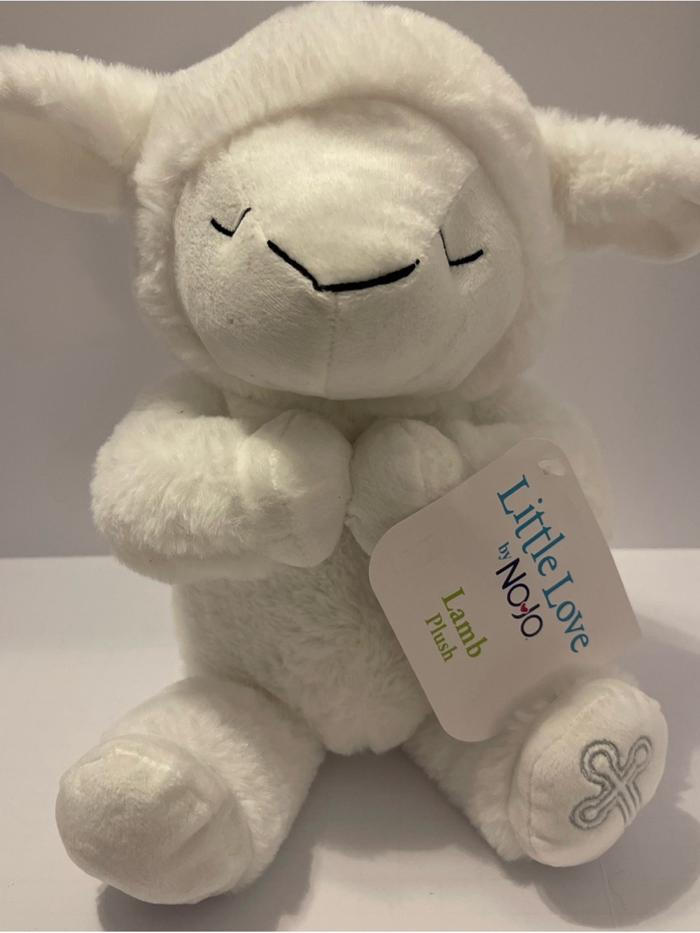 Little Love NoJo Baptism White Plush Lamb Praying Hands Embroidered Cross NWT